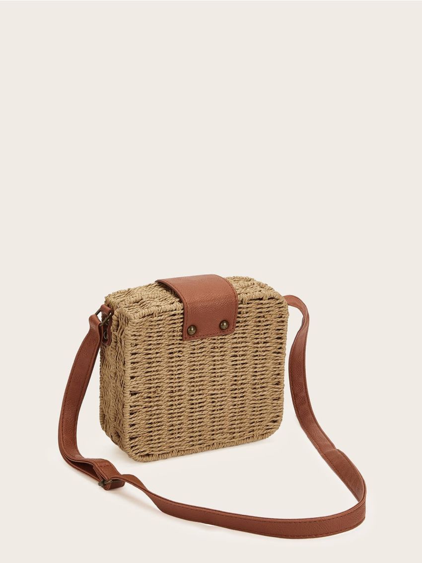 Mini Straw Detail Square Crossbody Bag