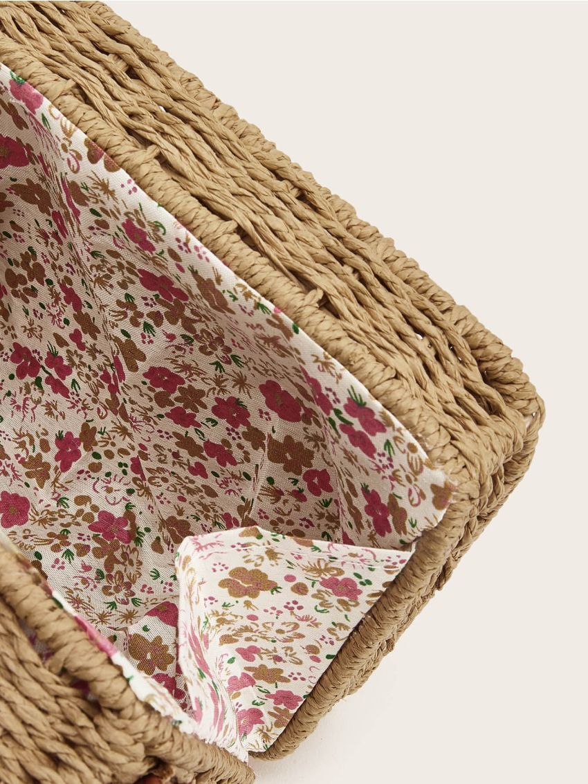 Mini Straw Detail Square Crossbody Bag