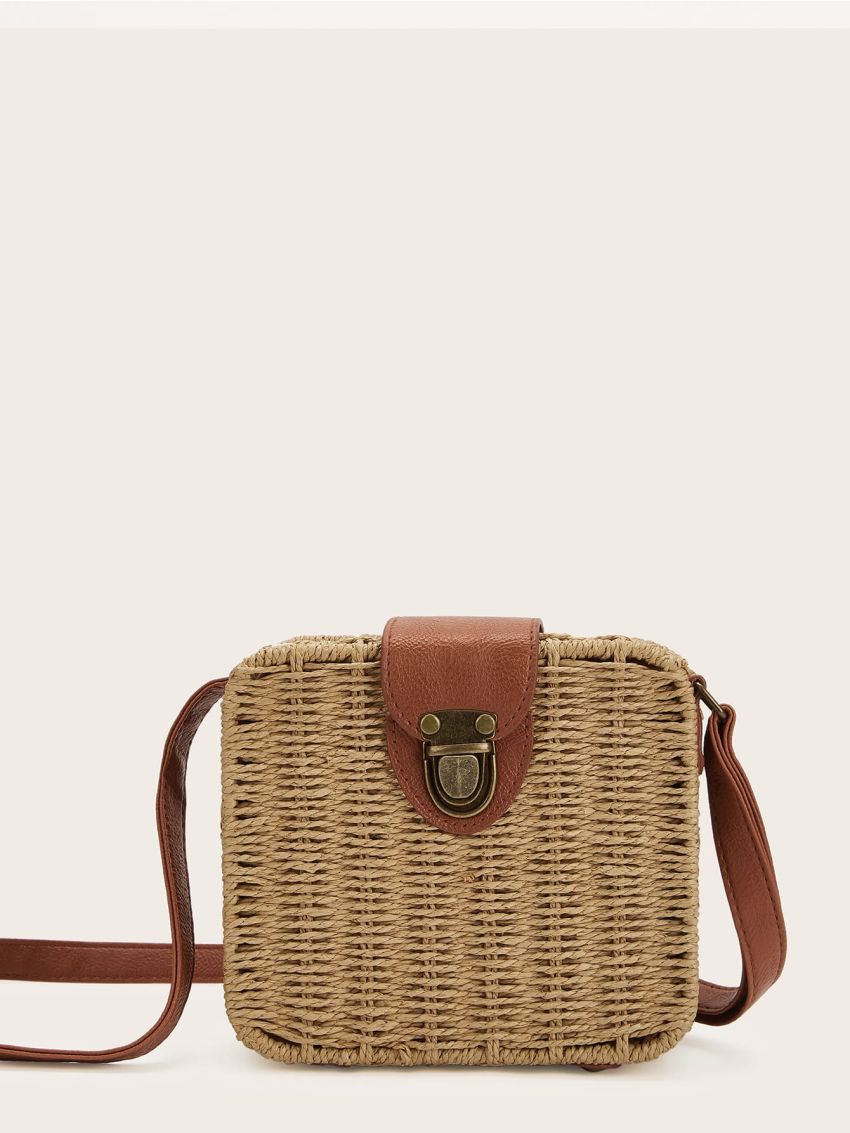 Mini Straw Detail Square Crossbody Bag
