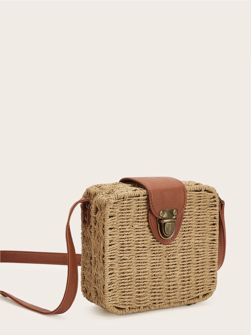 Mini Straw Detail Square Crossbody Bag