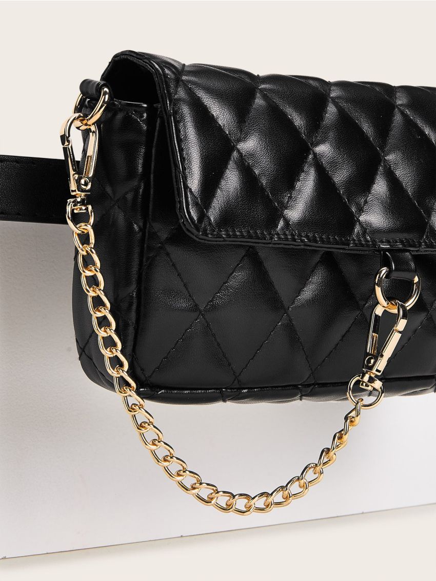 Mini Chain Decor Quilted Fanny Pack