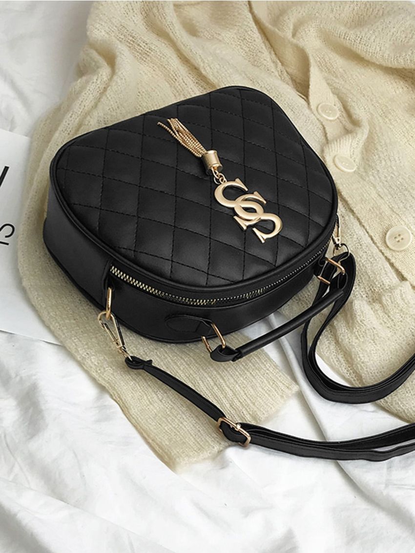 Mini Metal Tassel Quilted Satchel Bag