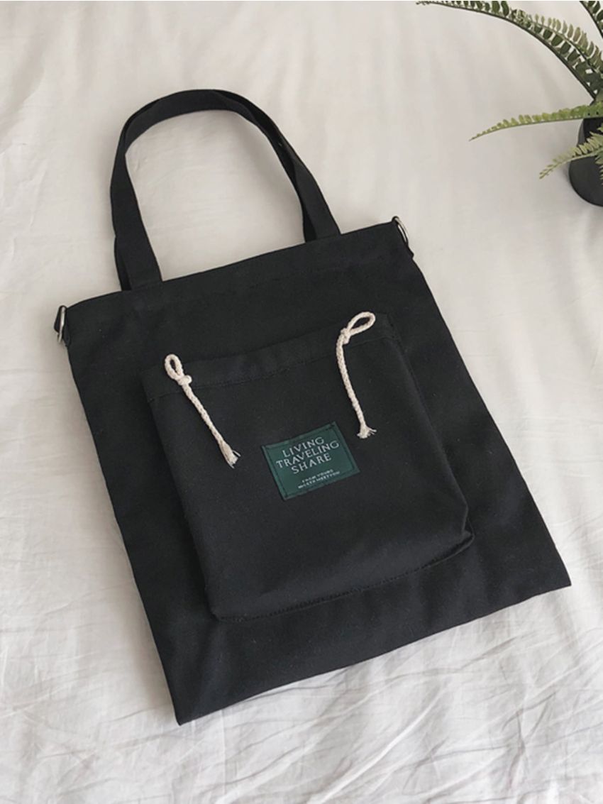 Slogan Patch Decor Canvas Shopper Bag