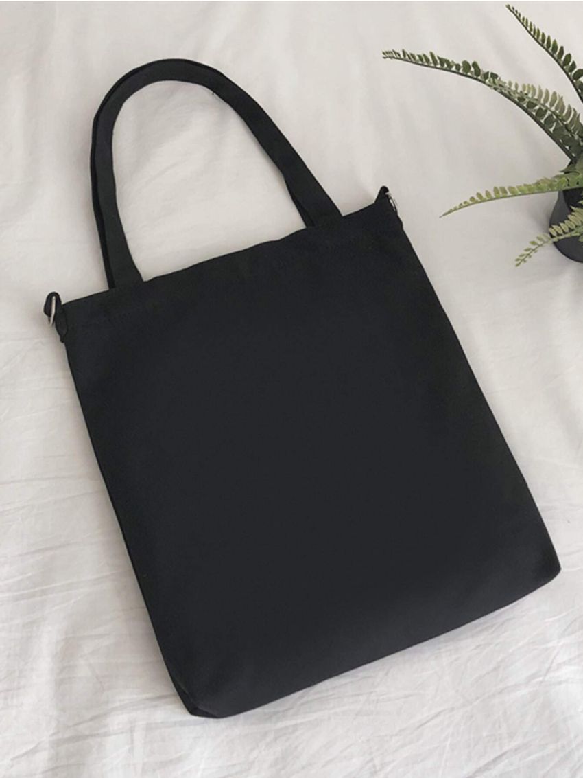 Slogan Patch Decor Canvas Shopper Bag