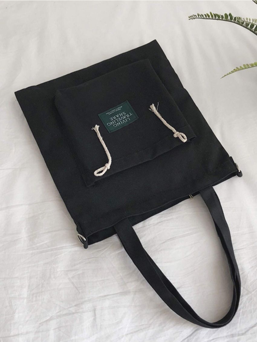 Slogan Patch Decor Canvas Shopper Bag