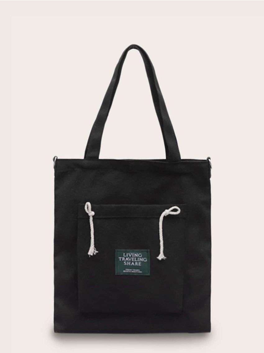Slogan Patch Decor Canvas Shopper Bag