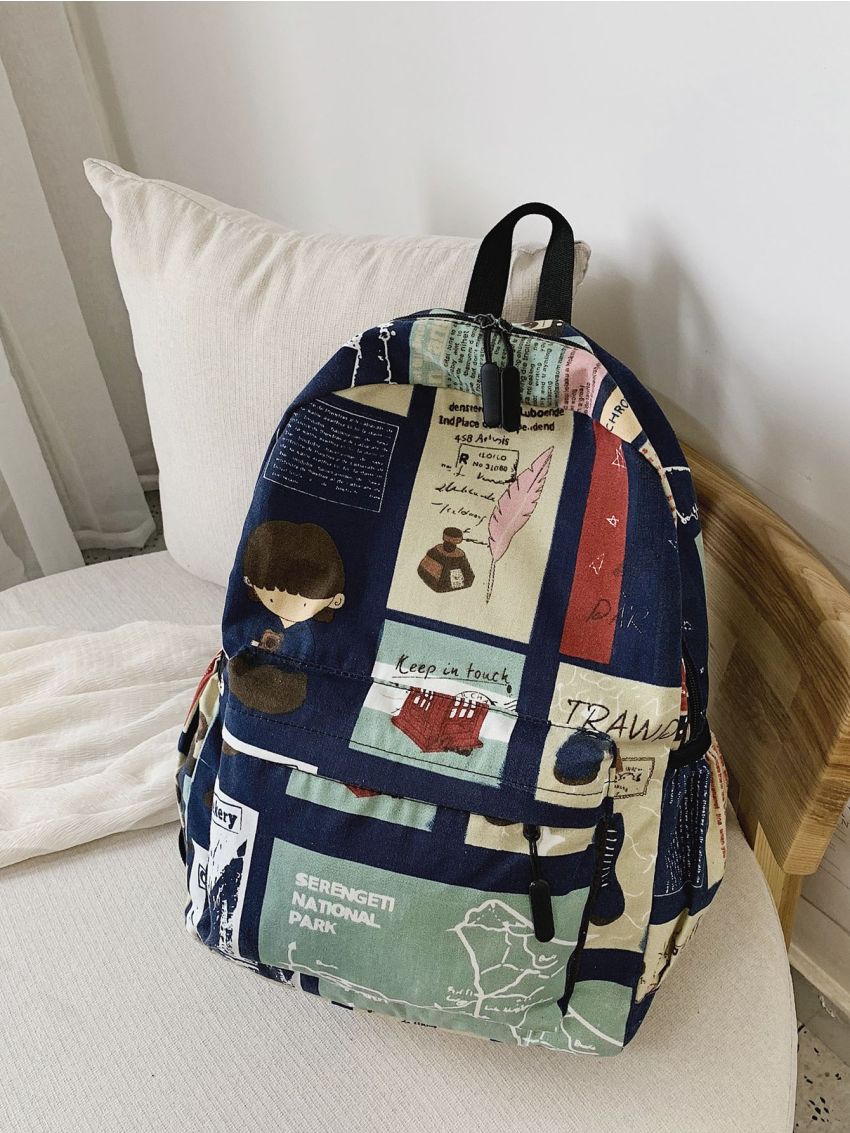 Random Graphic Pocket Front Backpack