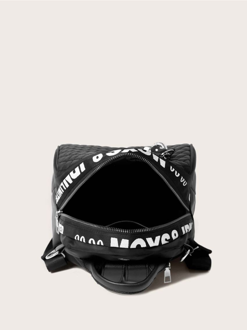 Letter Graphic Quilted Backpack