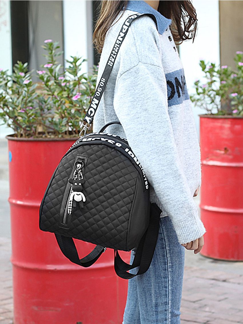 Letter Graphic Quilted Backpack