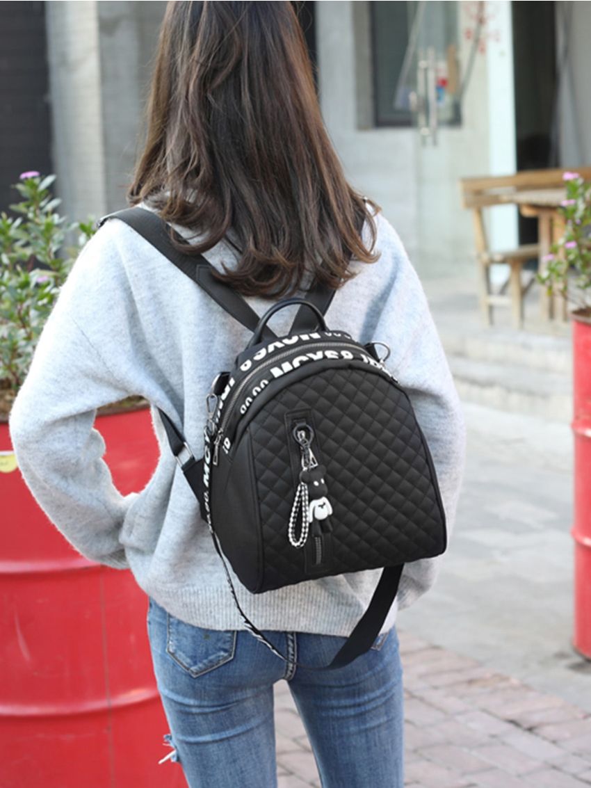 Letter Graphic Quilted Backpack