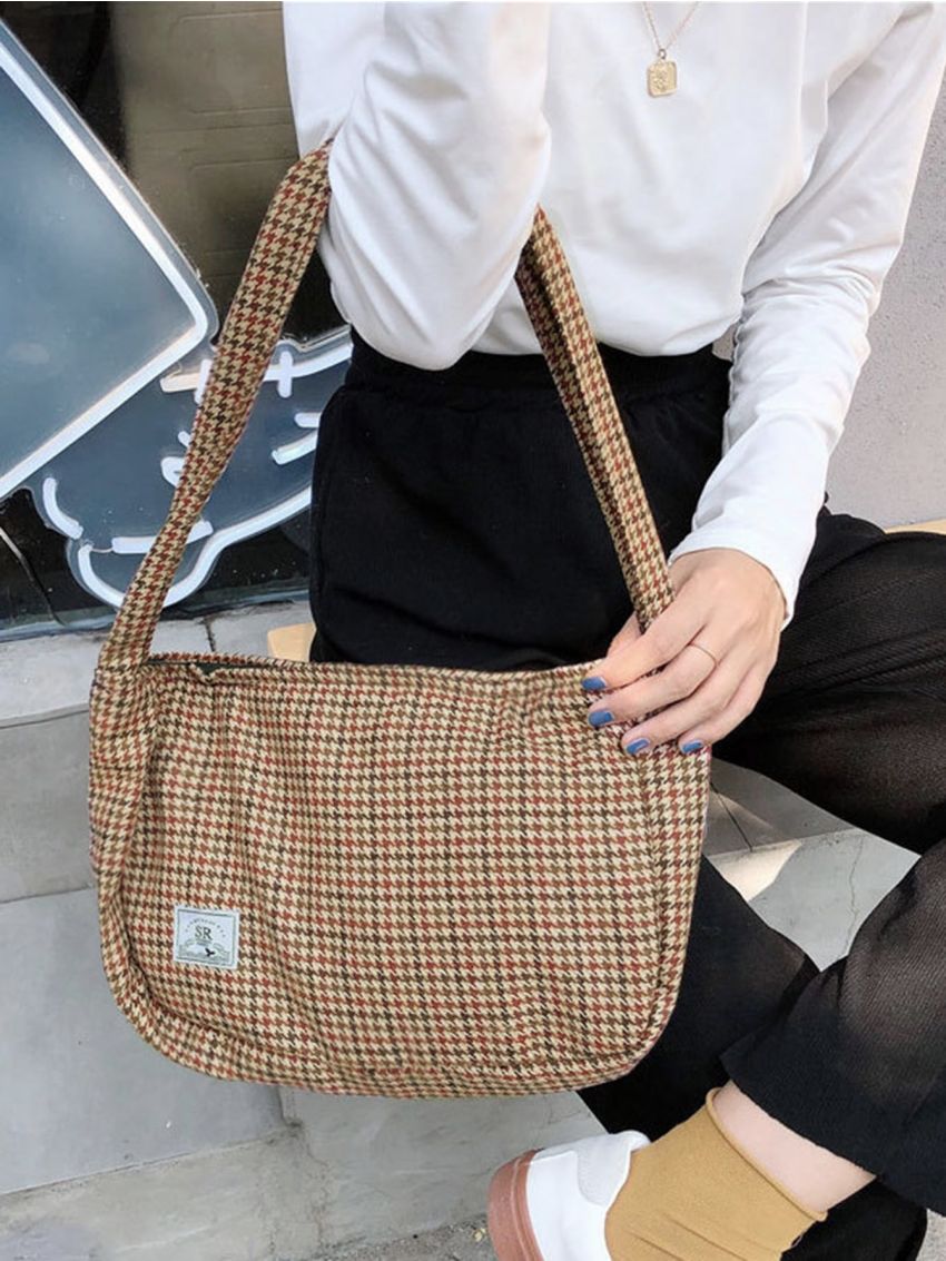 Minimalist Houndstooth Shoulder Bag