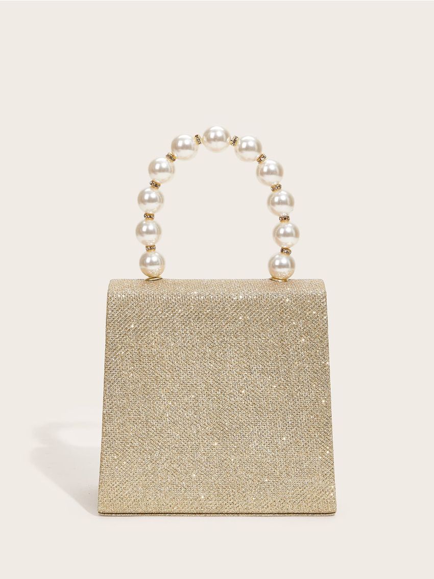 Mini Pearl Decor Glitter Flap Evening Bag