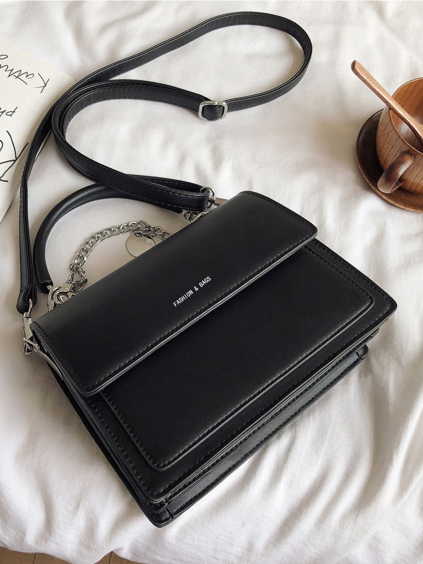 Letter Graphic Flap Satchel Bag