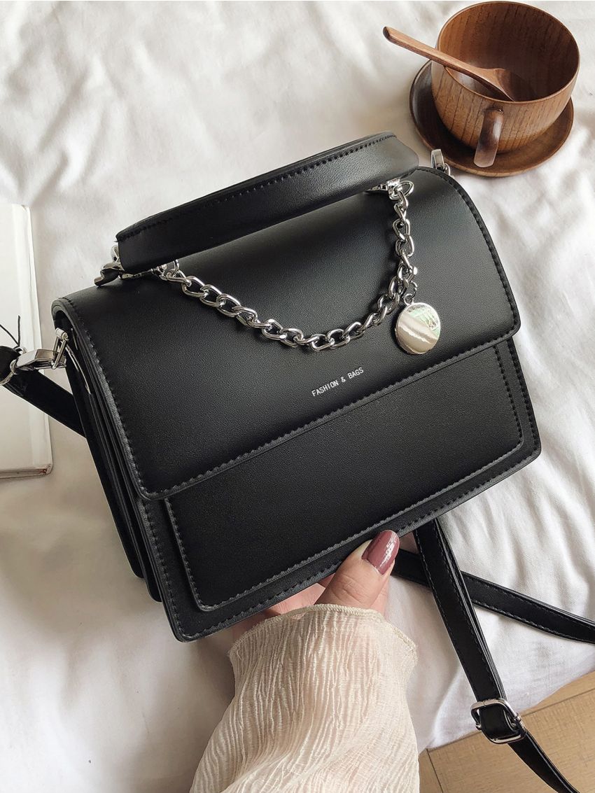 Letter Graphic Flap Satchel Bag