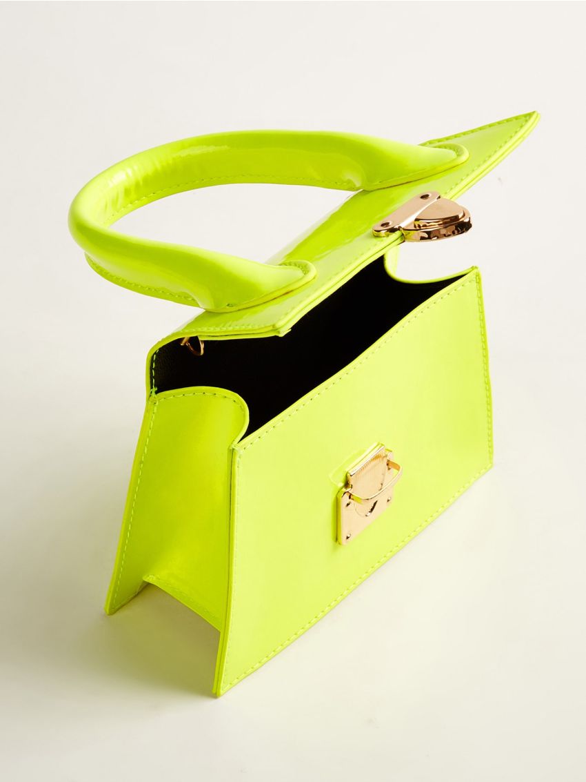Mini Neon Orange Push Lock Satchel Bag