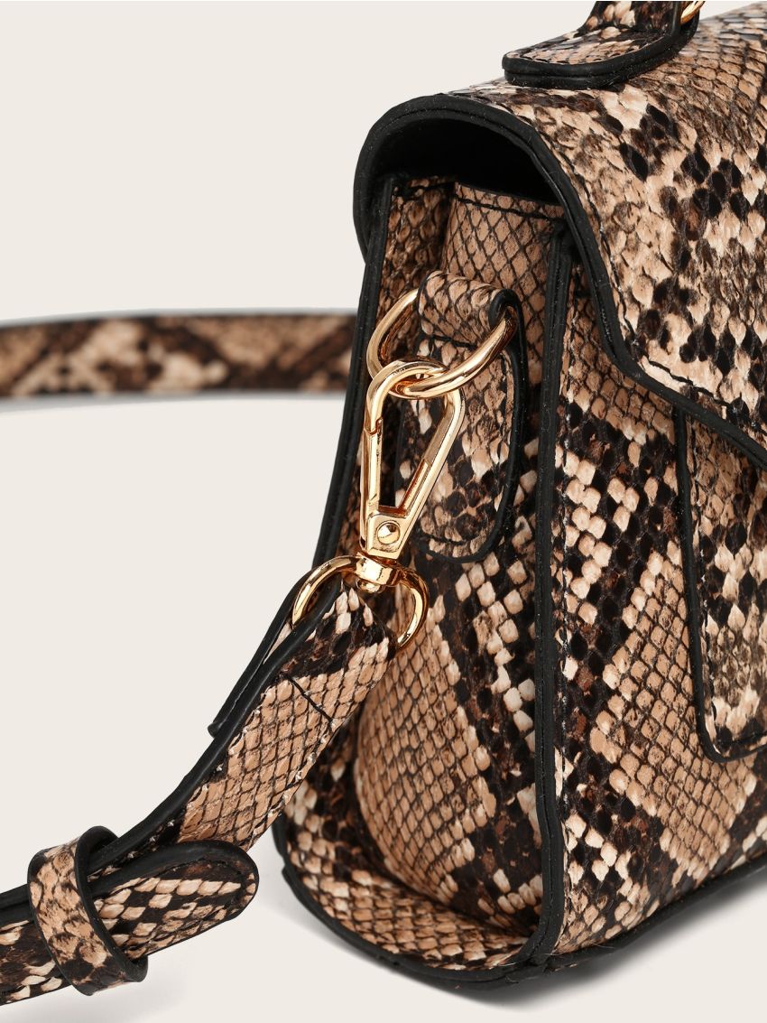 Mini Snakeskin Print Satchel Bag