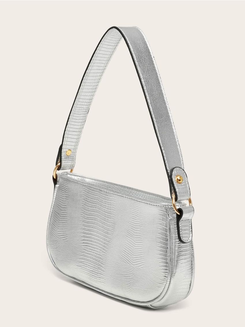 Lizard Embossed Baguette Bag