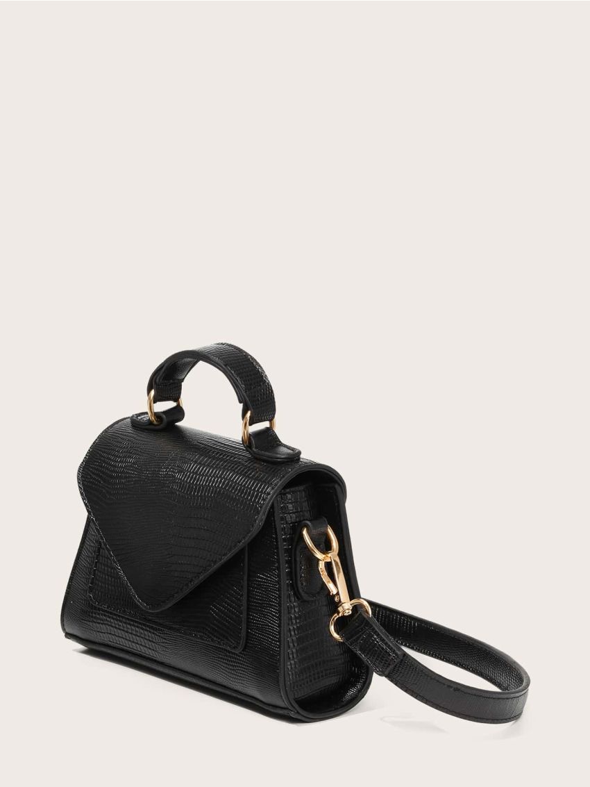 Mini Lizard Embossed Top Handle Satchel Bag