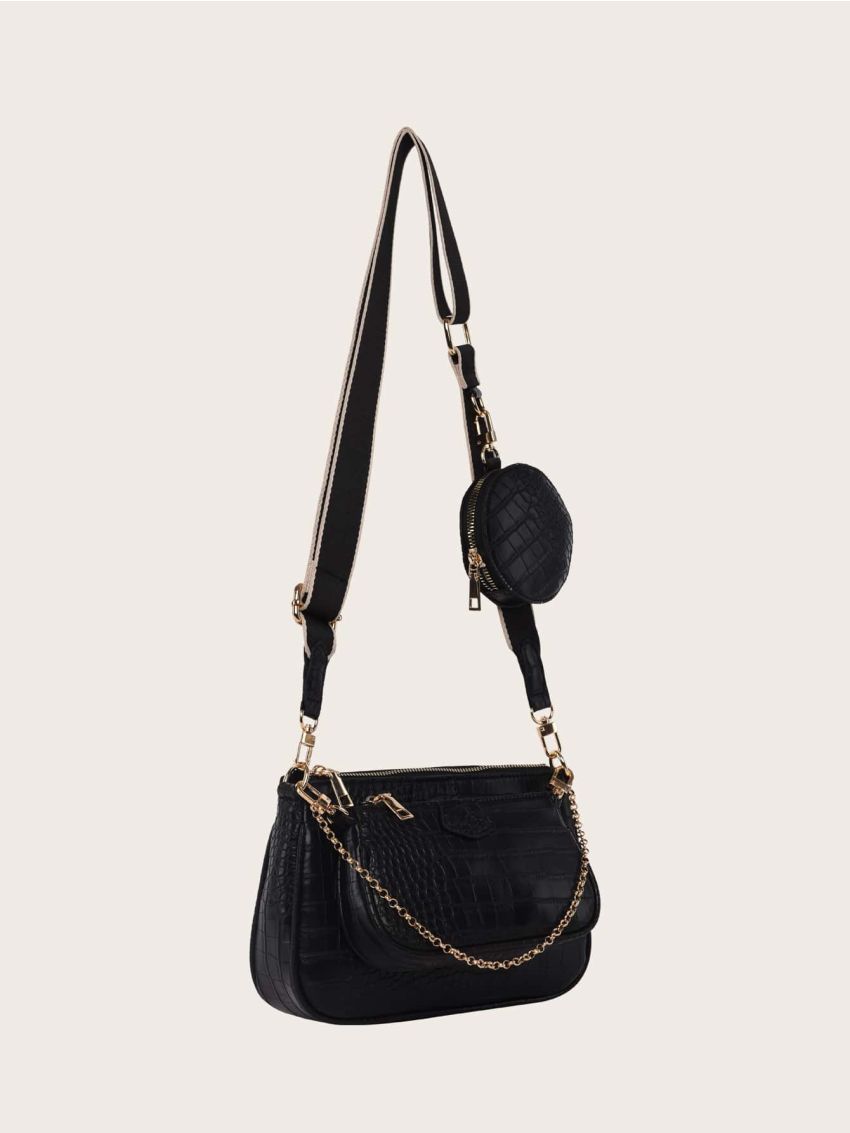 3pcs Croc Embossed Baguette Bag Set