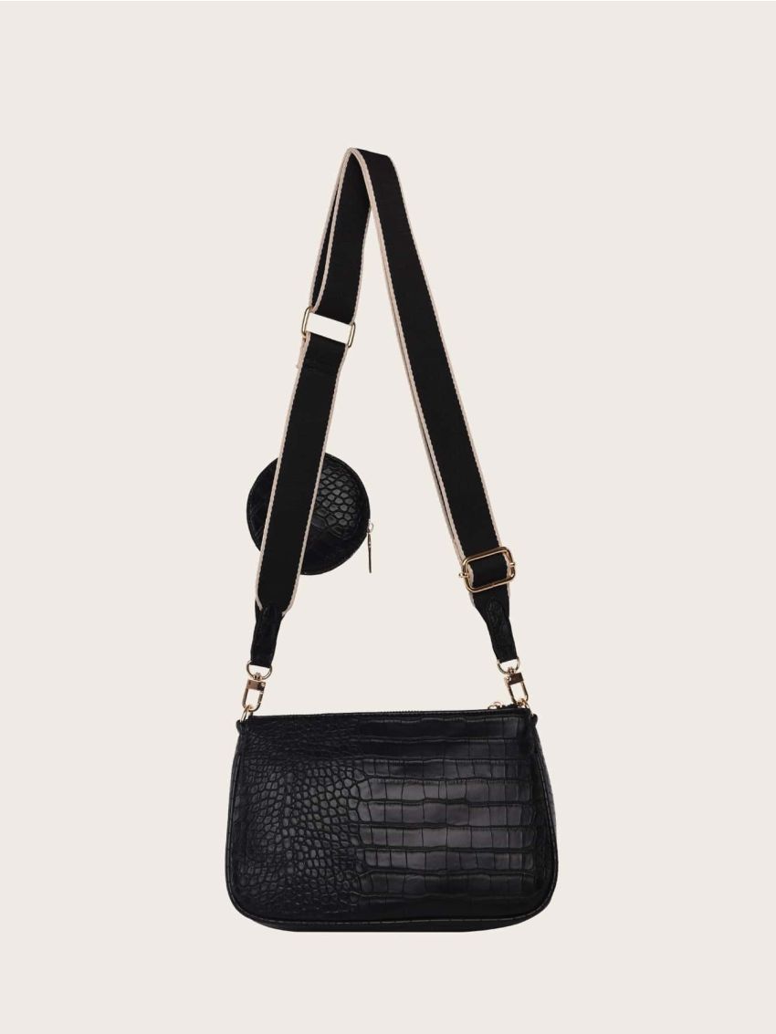 3pcs Croc Embossed Baguette Bag Set