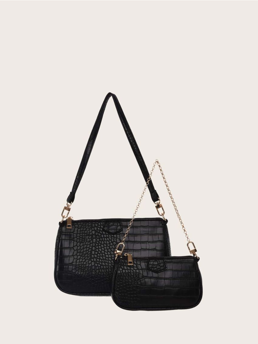 3pcs Croc Embossed Baguette Bag Set