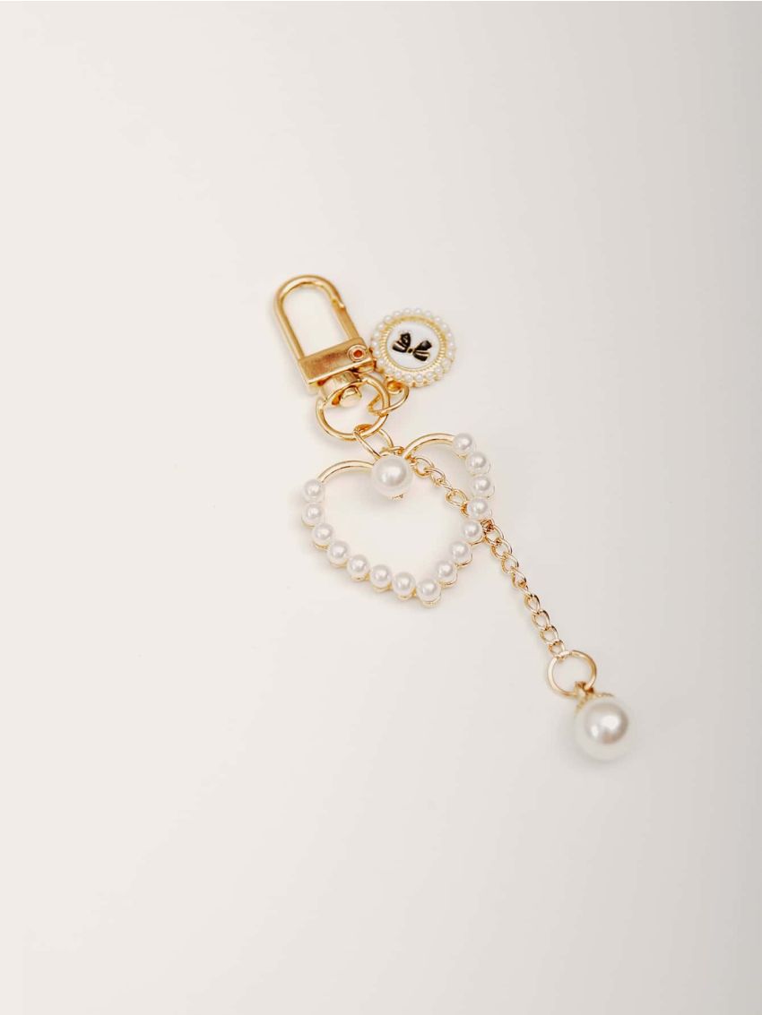 Faux Pearl Heart Decor Bag Charm