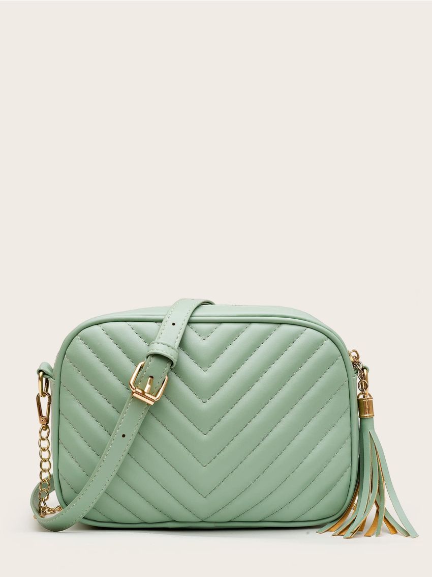Tassel Charm Chevron Crossbody Bag