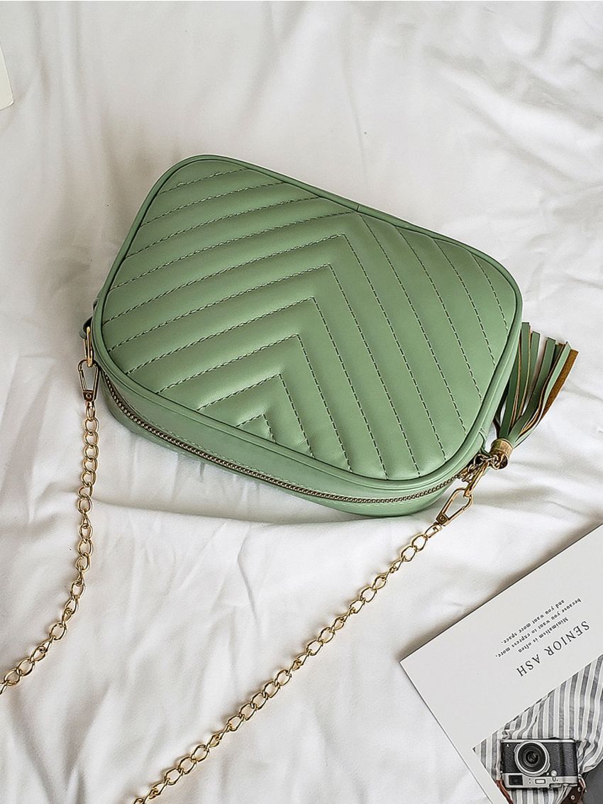 Tassel Charm Chevron Crossbody Bag