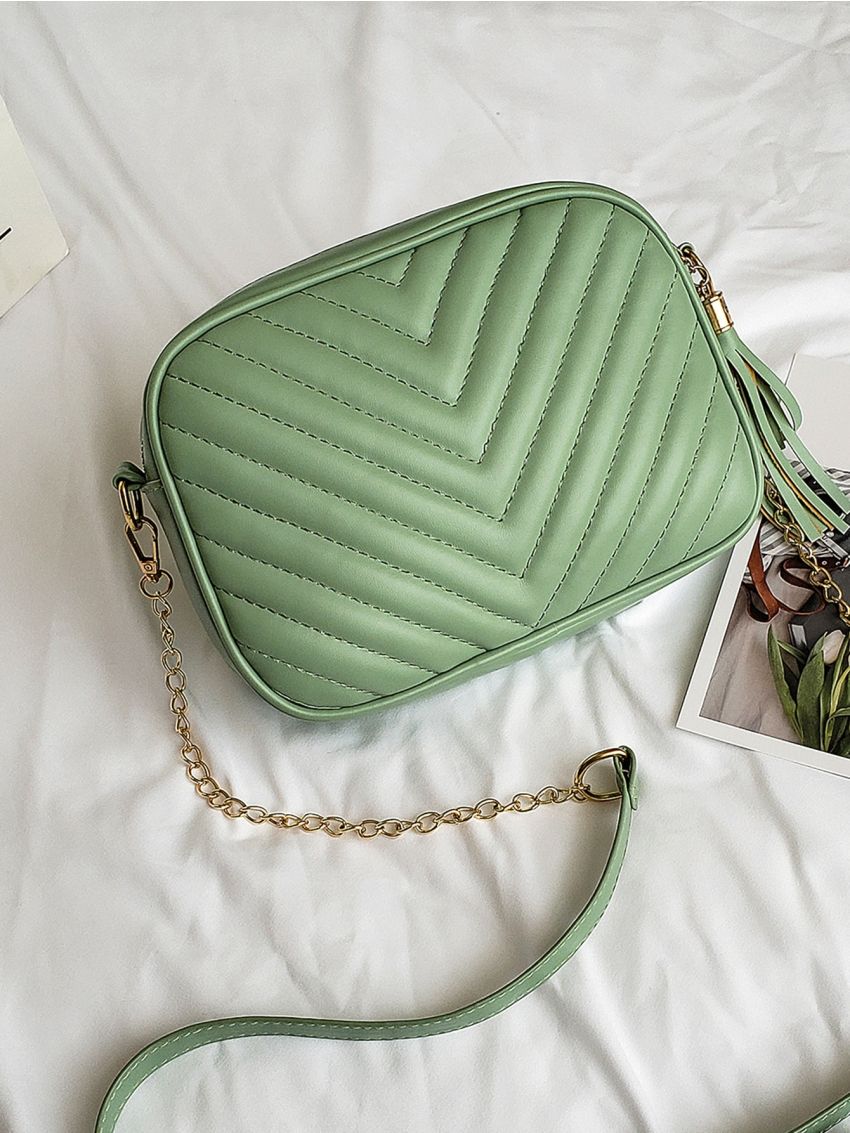 Tassel Charm Chevron Crossbody Bag