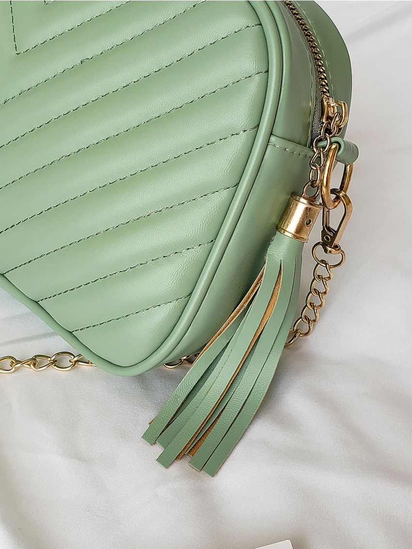 Tassel Charm Chevron Crossbody Bag
