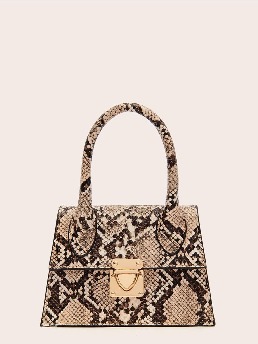 Mini Snakeskin Print Satchel Bag