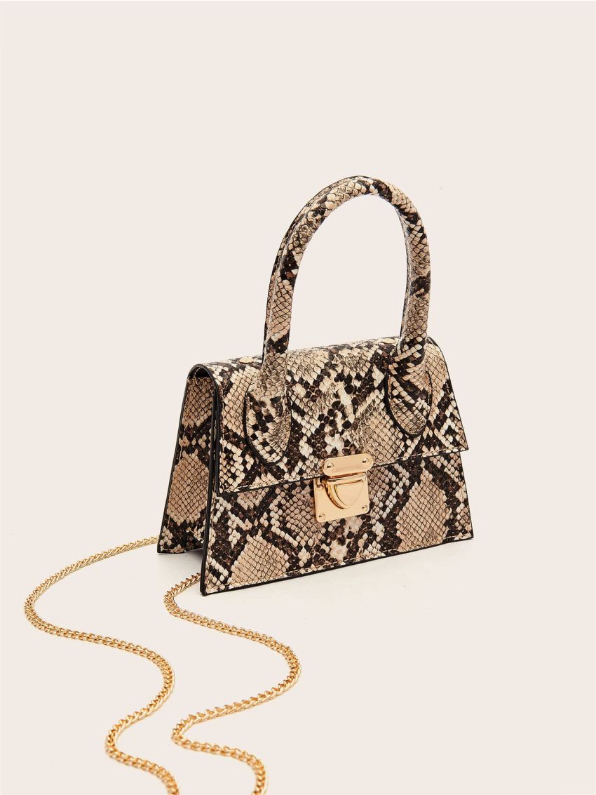 Mini Snakeskin Print Satchel Bag