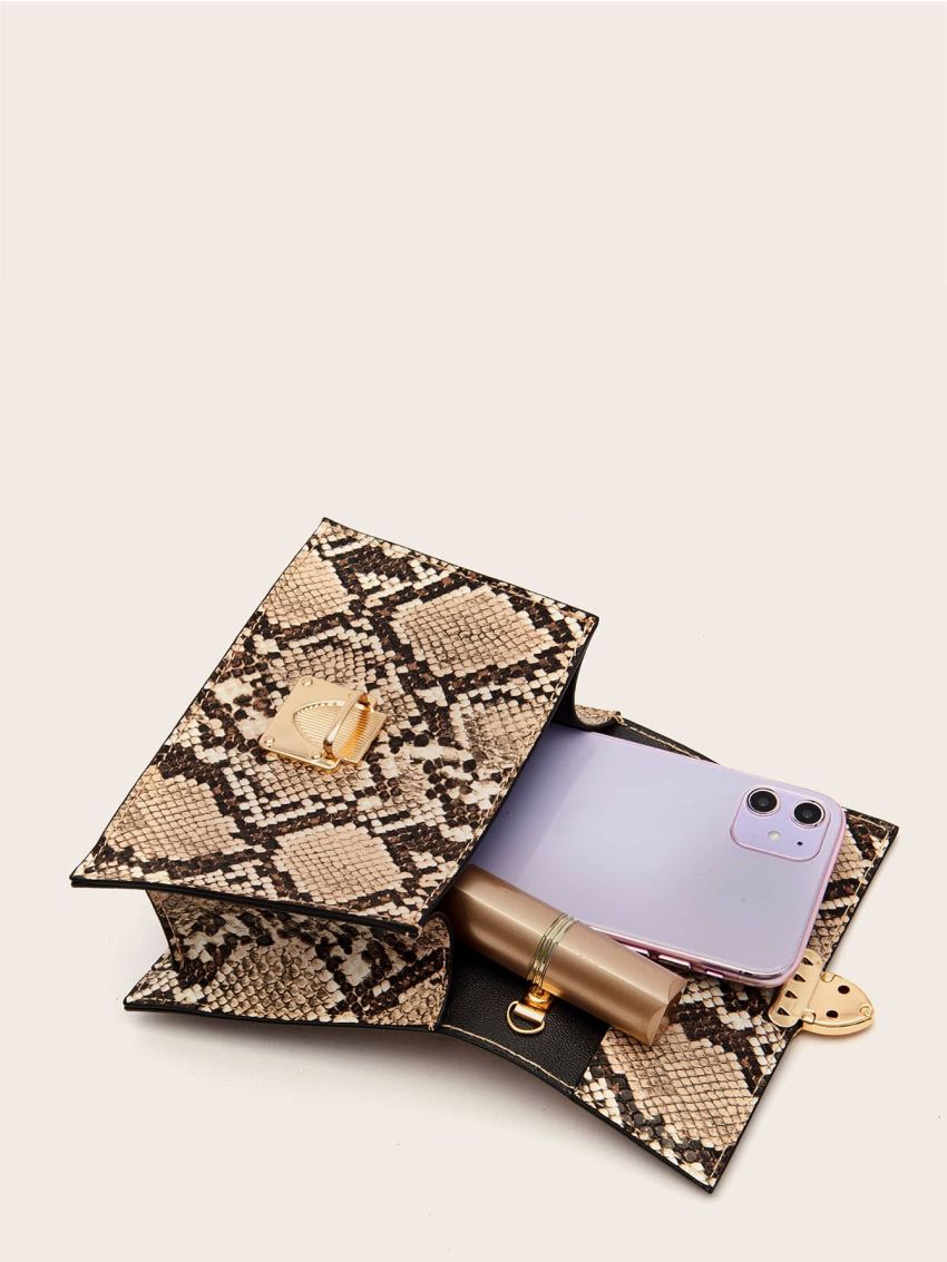 Mini Snakeskin Print Satchel Bag