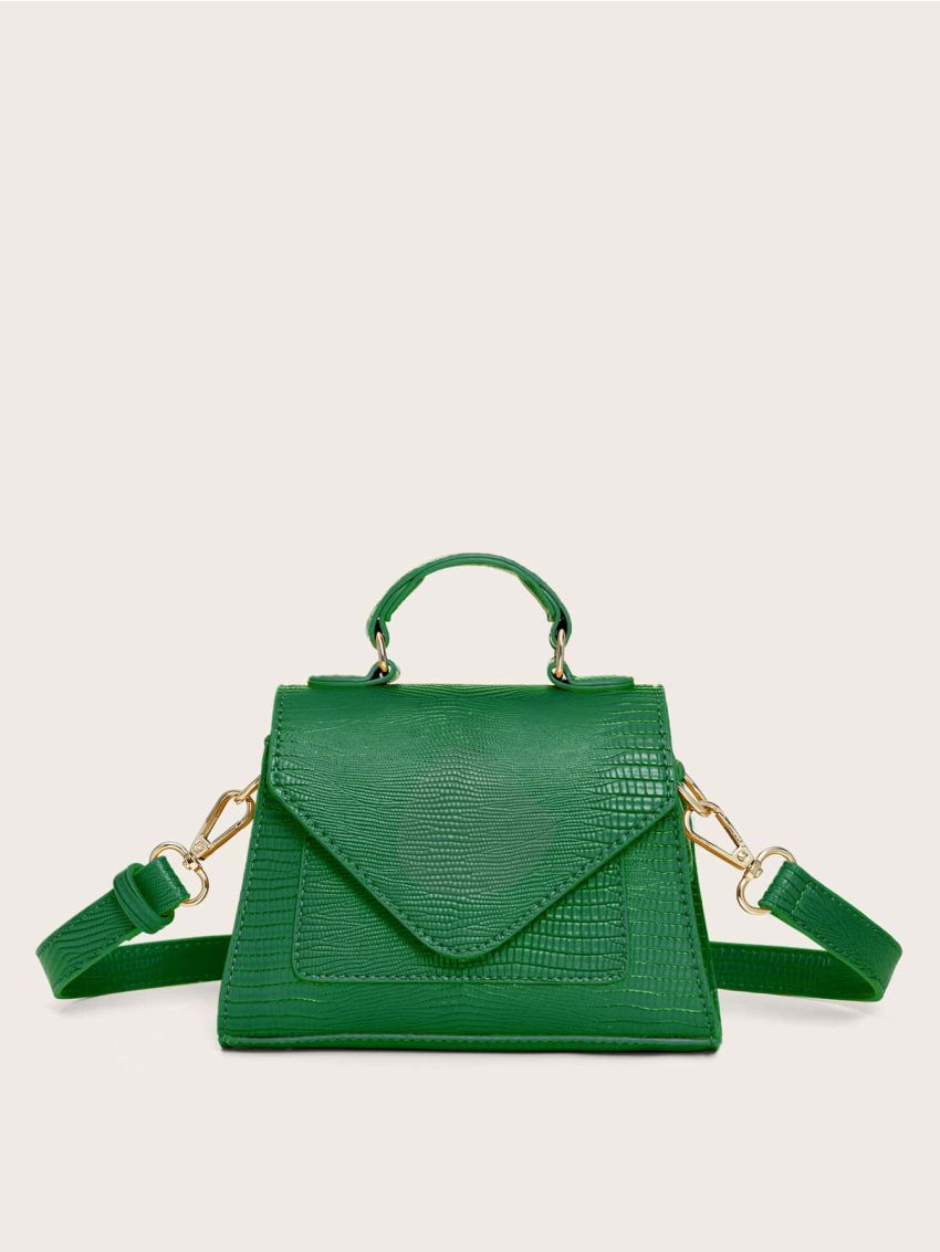 Mini Croc Embossed Patent Satchel Bag