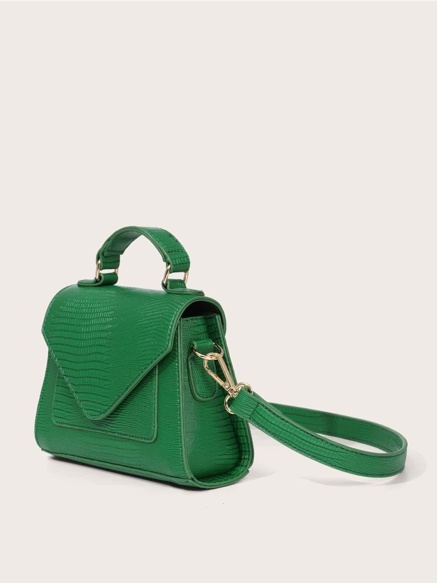 Mini Croc Embossed Patent Satchel Bag