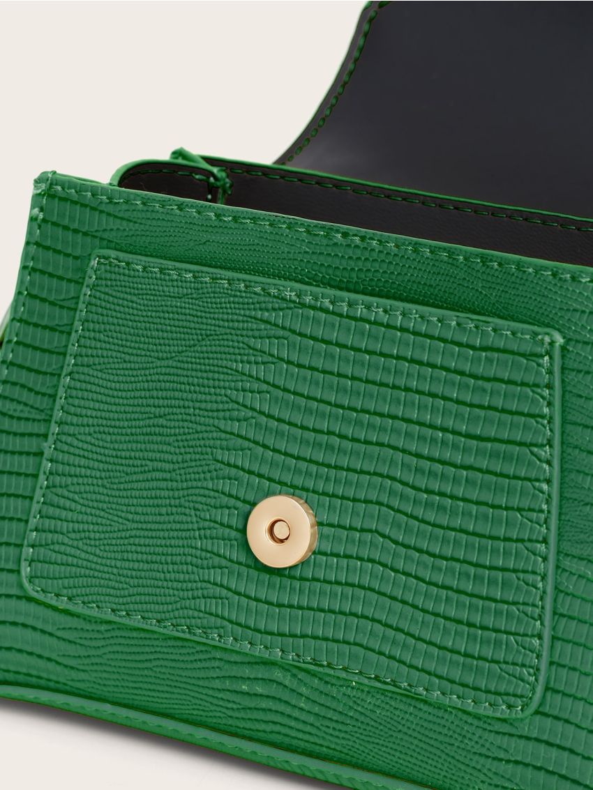 Mini Croc Embossed Patent Satchel Bag