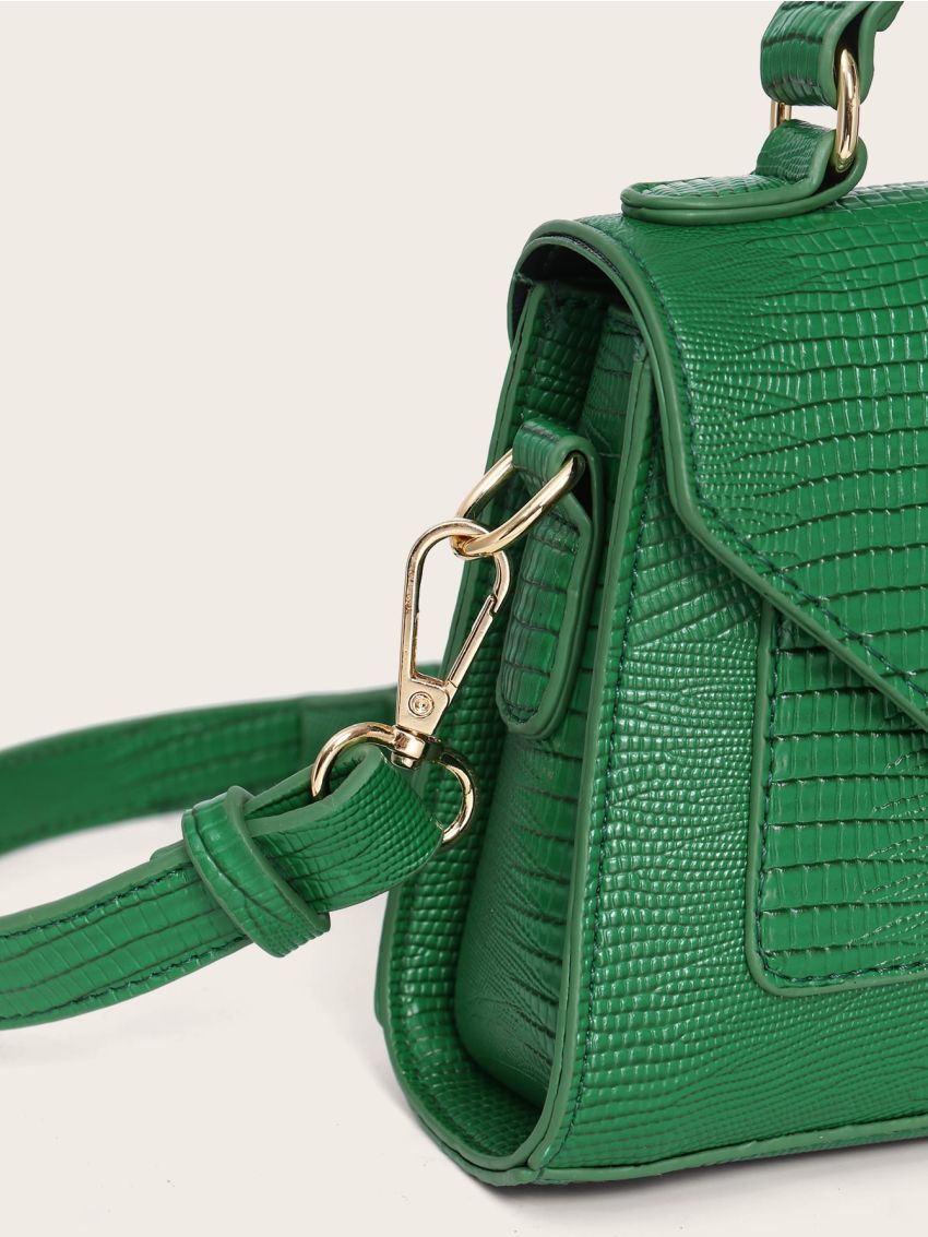 Mini Croc Embossed Patent Satchel Bag