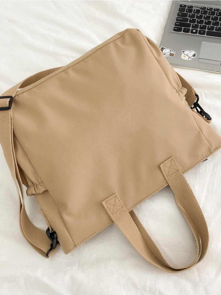 Letter Patch Double Pocket Front Tote Bag