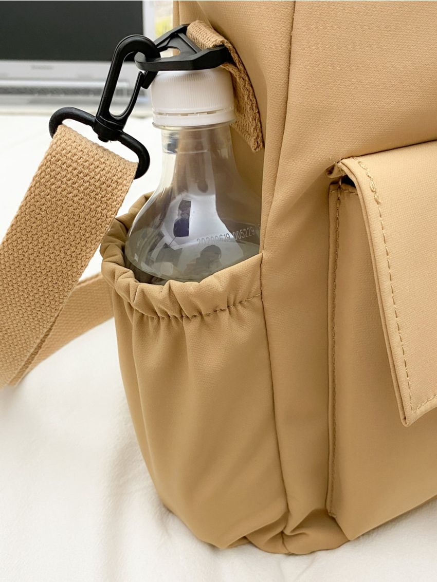 Letter Patch Double Pocket Front Tote Bag