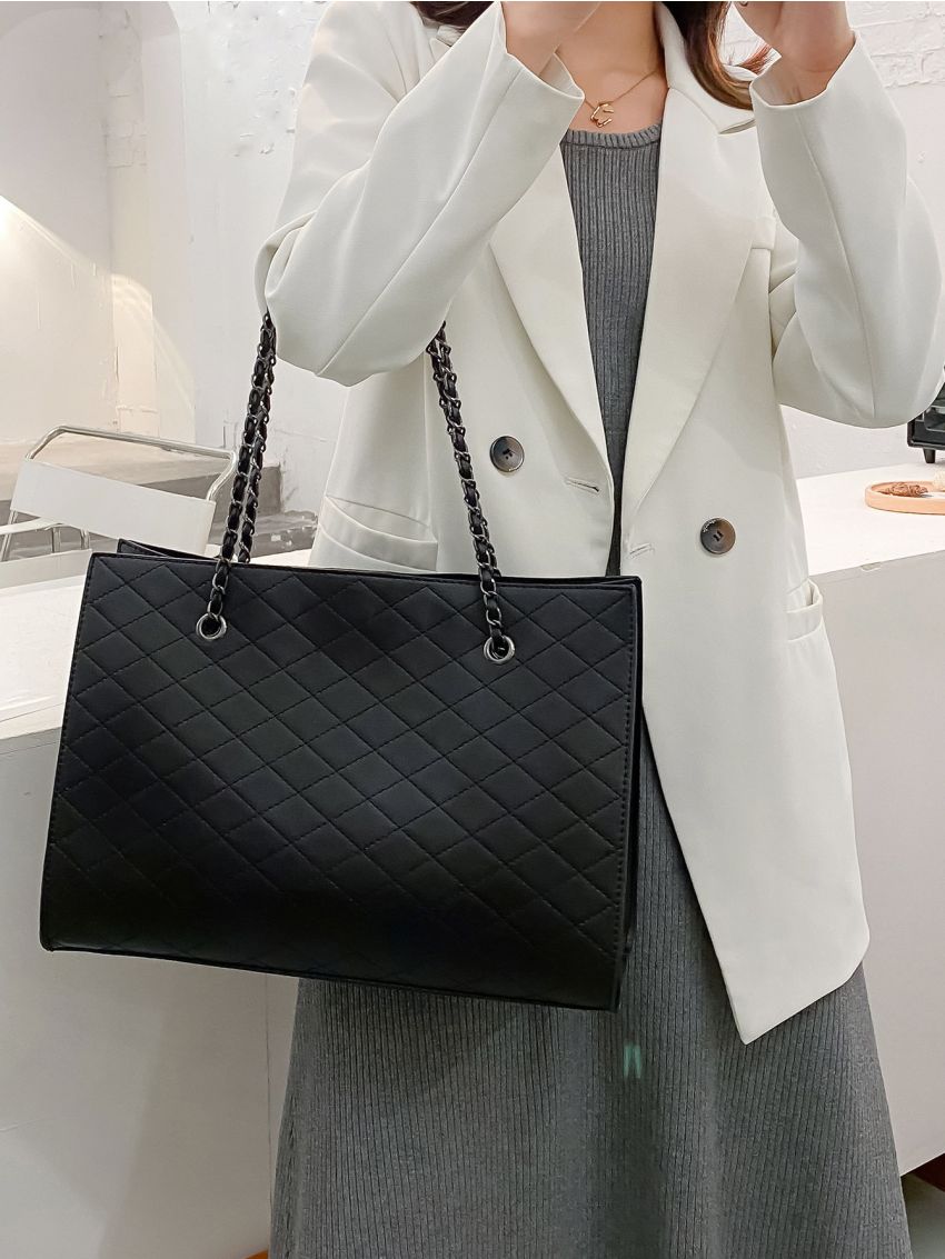 Quilted Tote Bag With Inner Pouch