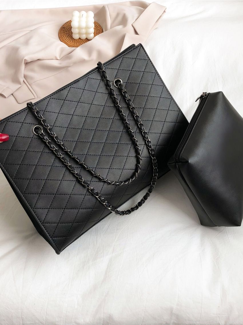 Quilted Tote Bag With Inner Pouch