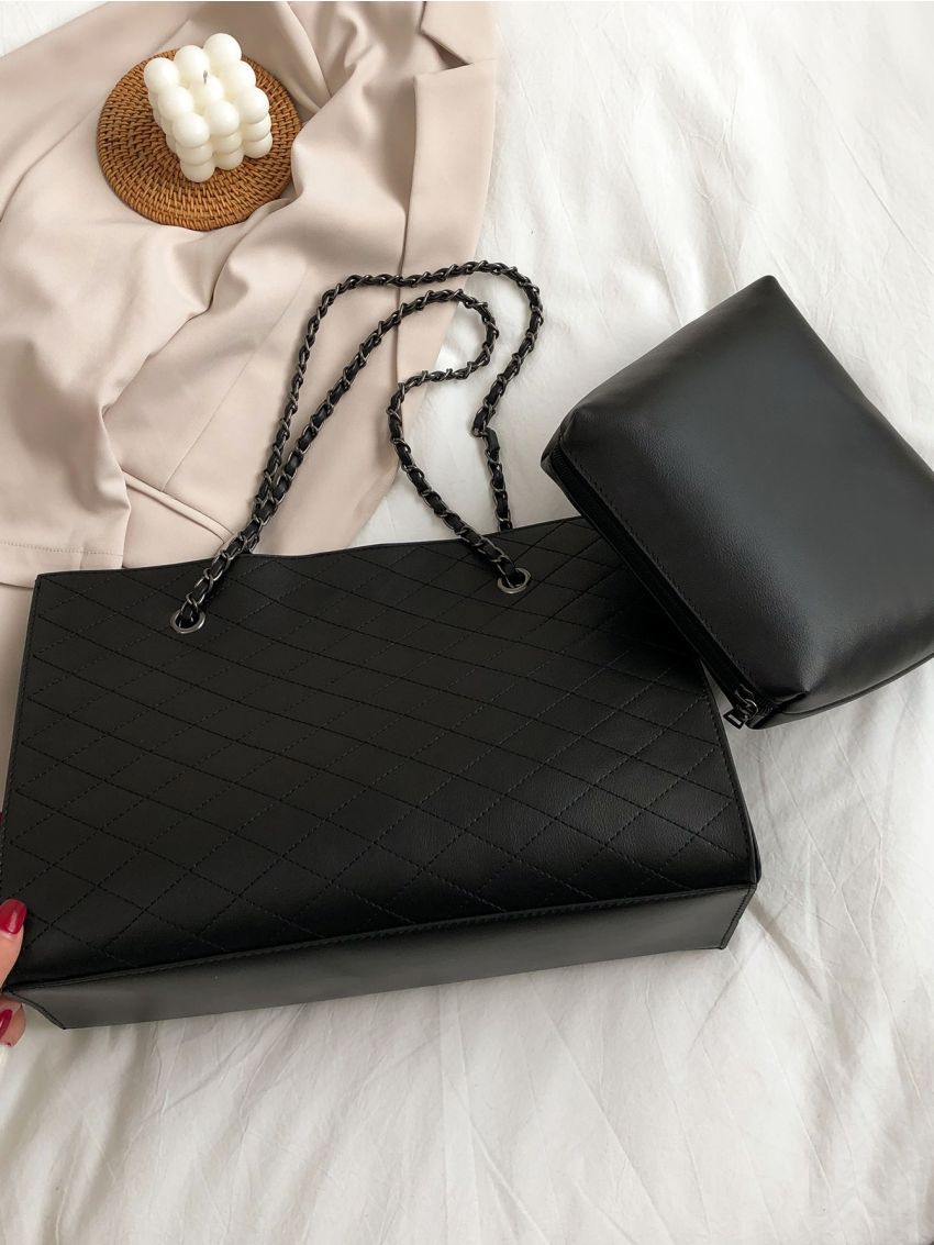 Quilted Tote Bag With Inner Pouch