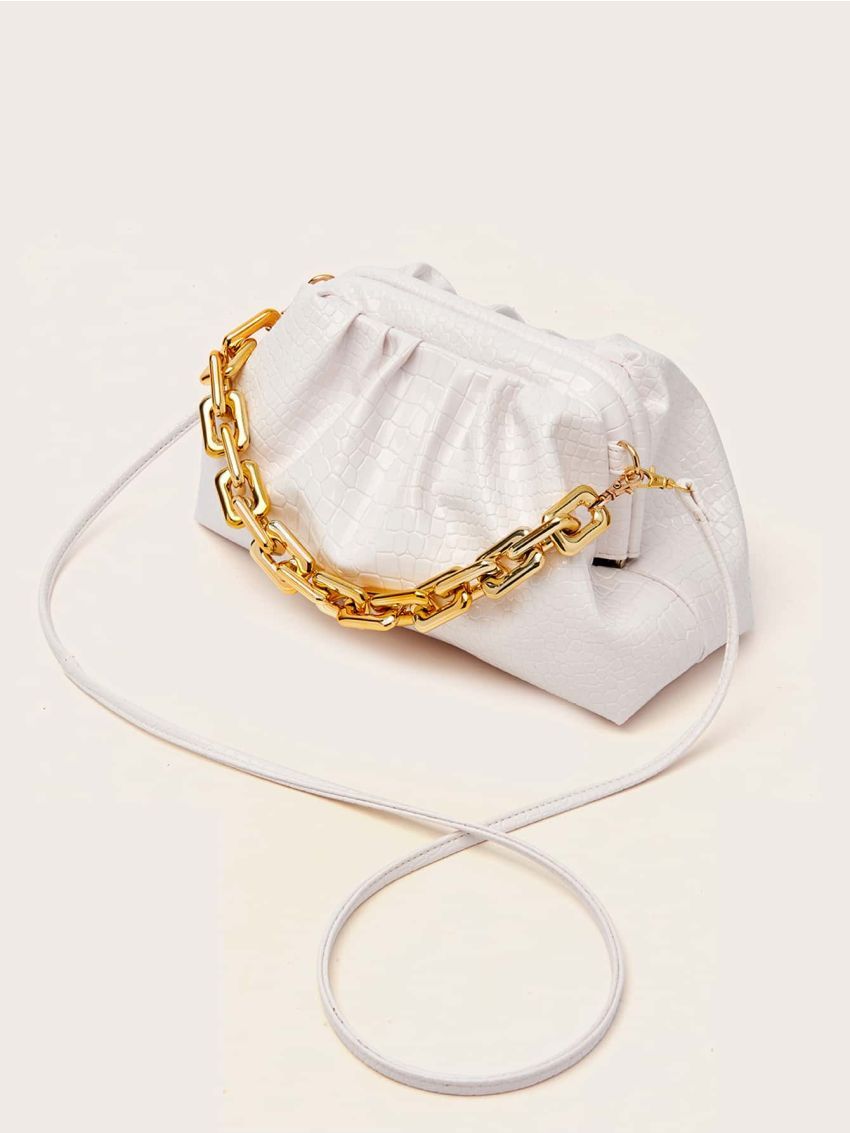 Chain Handle Croc Embossed Ruched Bag