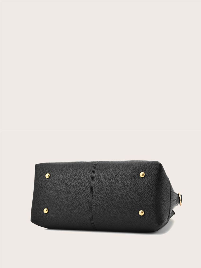 Metal Decor Satchel Bag With Bag Charm