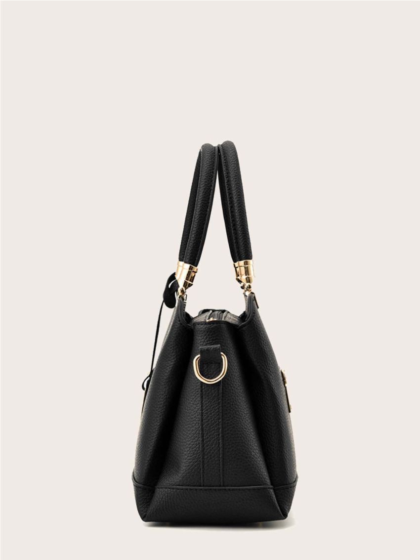 Metal Decor Satchel Bag With Bag Charm