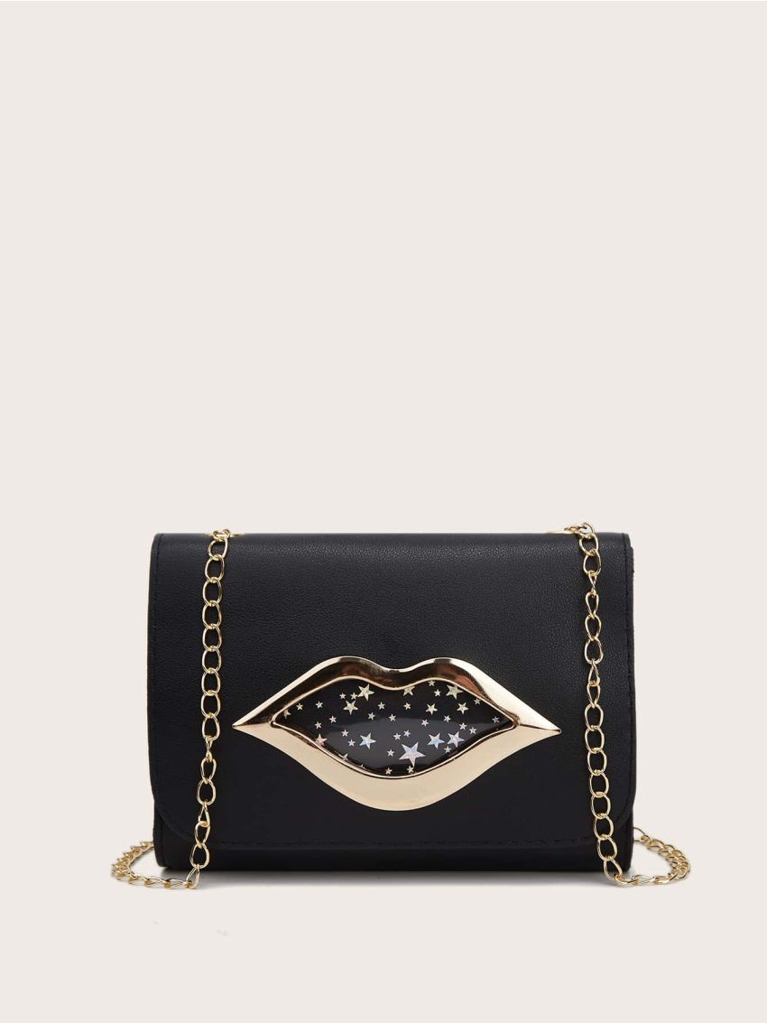 Mini Lips & Star Faux Leather Chain Crossbody Bag