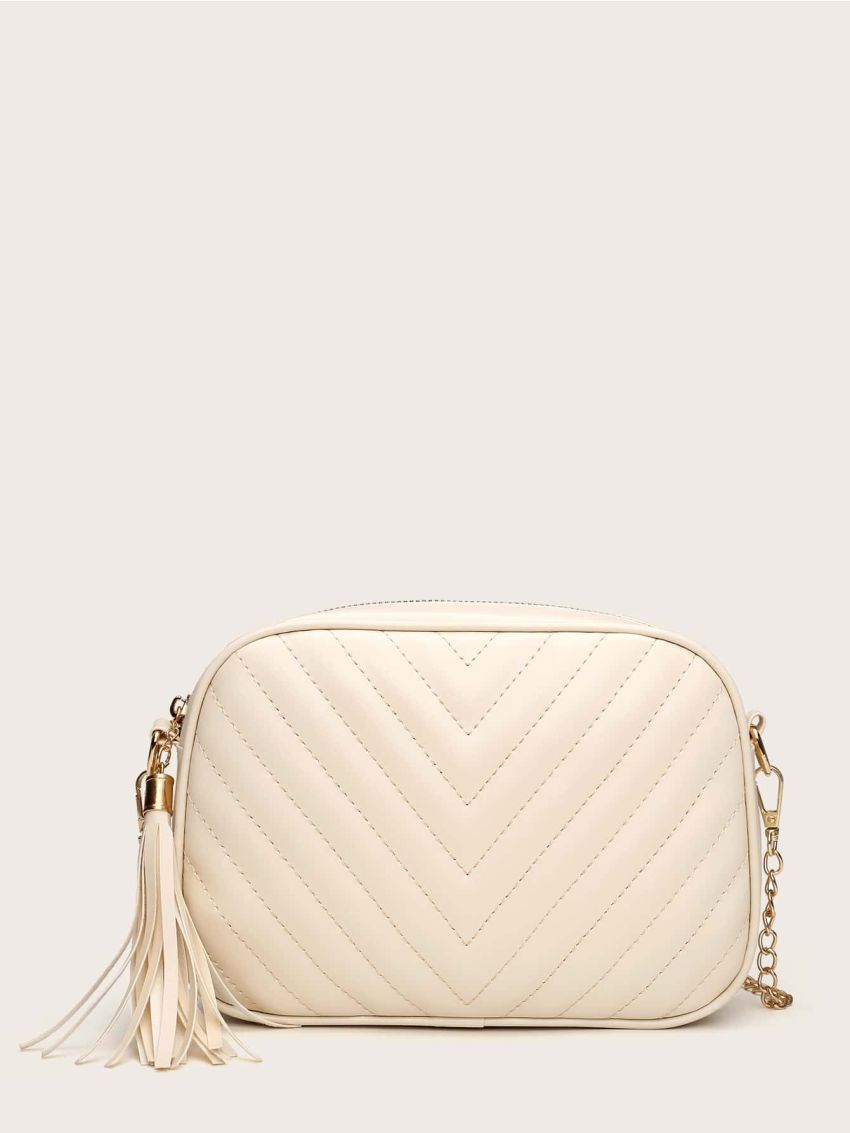 Tassel Charm Chevron Chain Crossbody Bag