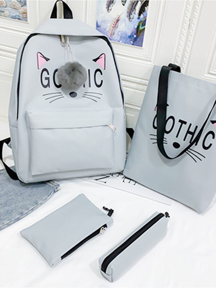 4pcs Cartoon Graphic Backpack Set
