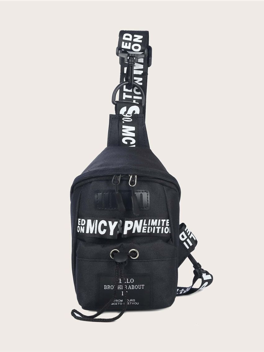 Mini Letter Graphic Sling Bag With Drawstring