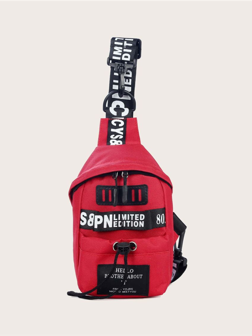 Letter Graphic Sling Bag With Drawstring